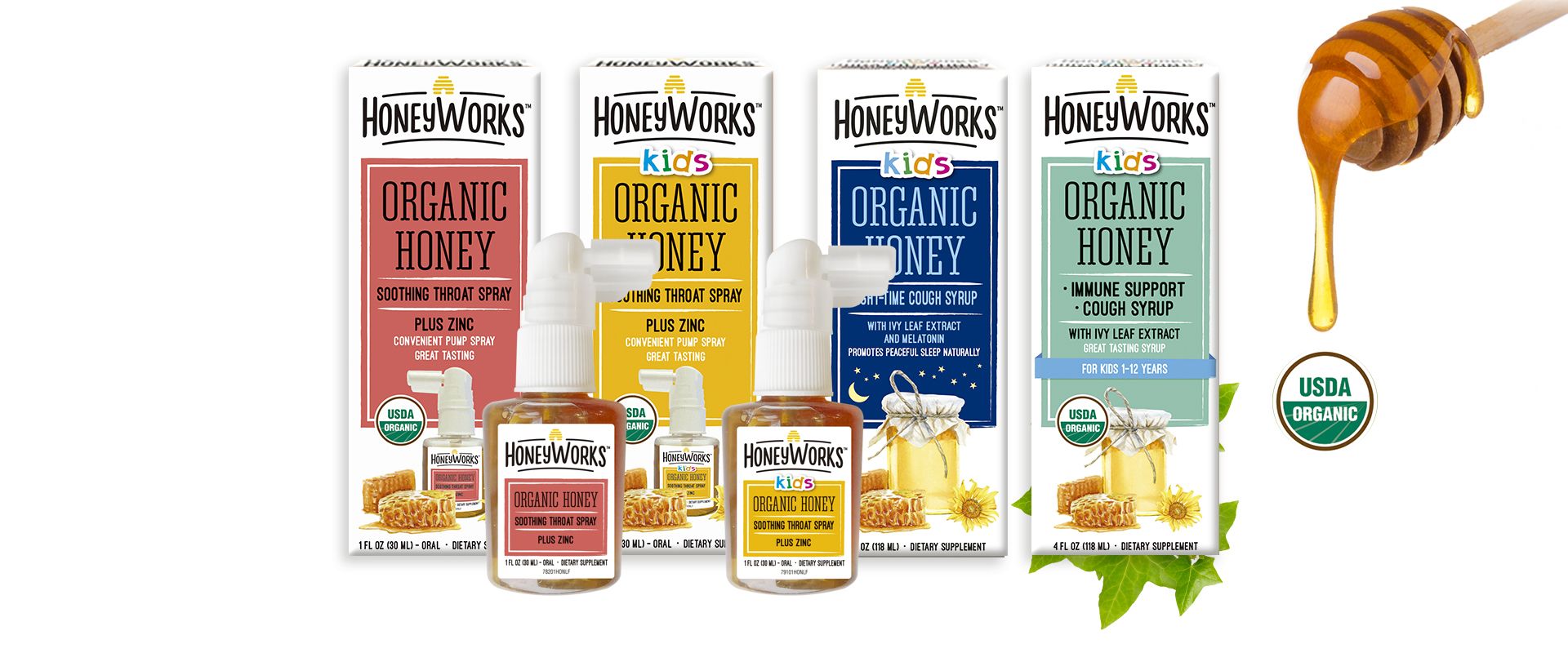 honeyworks cough syrups and spray